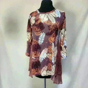 NWOT LOGO Lori Goldstein XS Muted Fall‎ Colors Multi-Pattern Layered Hi Low Top